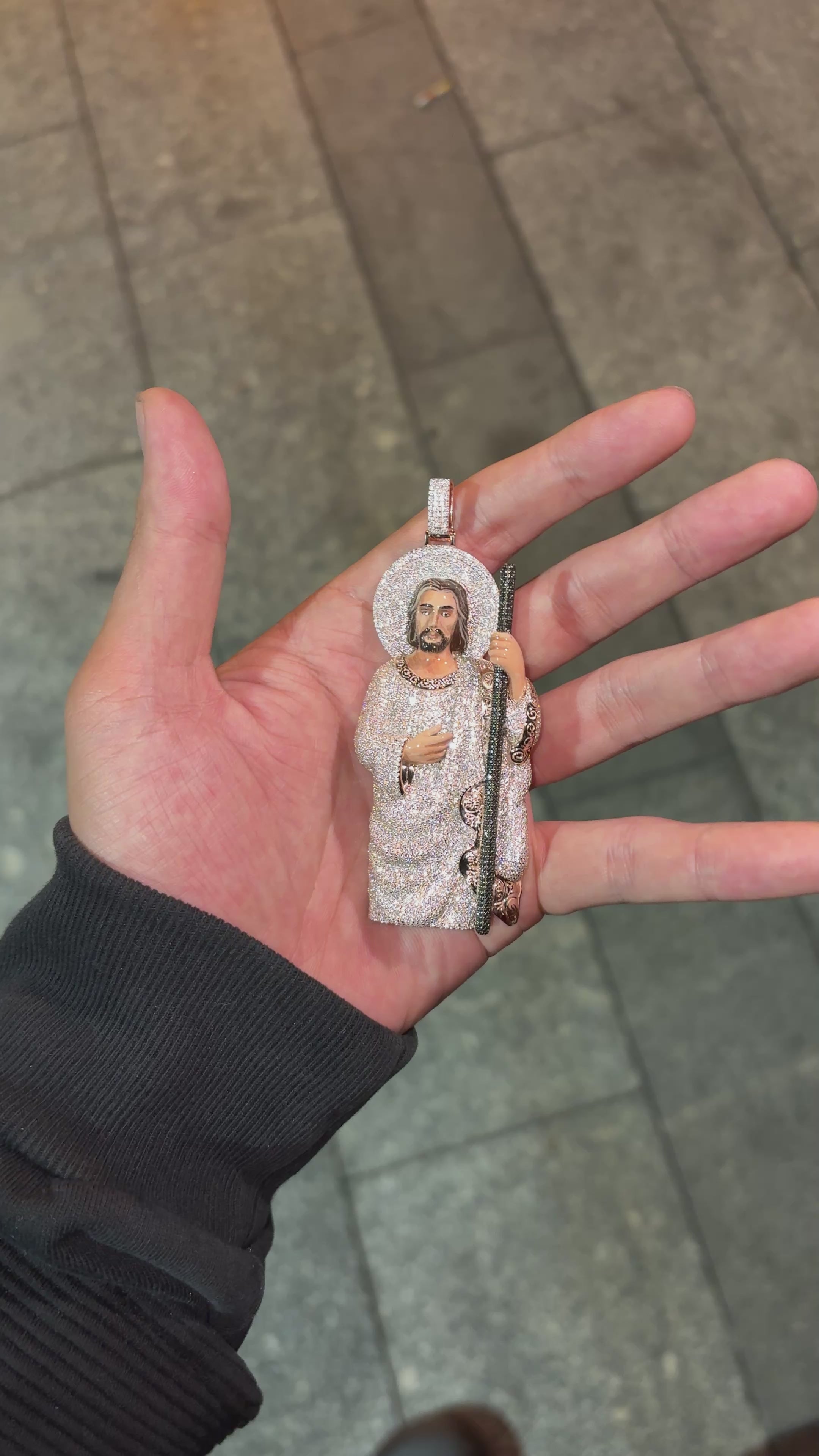 Three-color metal enamel full ice Jesus pendant